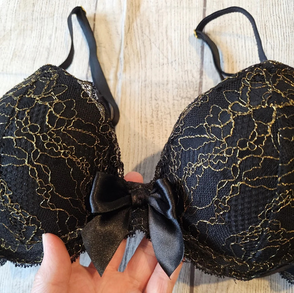 Aerie •Size 34C• Limited Edition Black Gold Underwire Lace Bra w/ Bow Accent - Picture 5 of 7